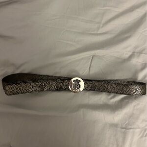 Tous Sliver/Black Textured Leather Belt with Silver Buckle